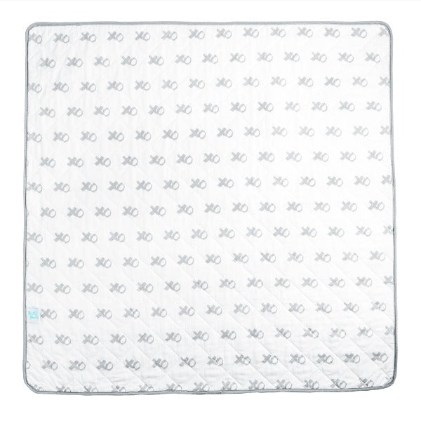 Kiss Hug regular baby playmat with grey XO hugs and kisses print on soft white, waterproof and machine washable