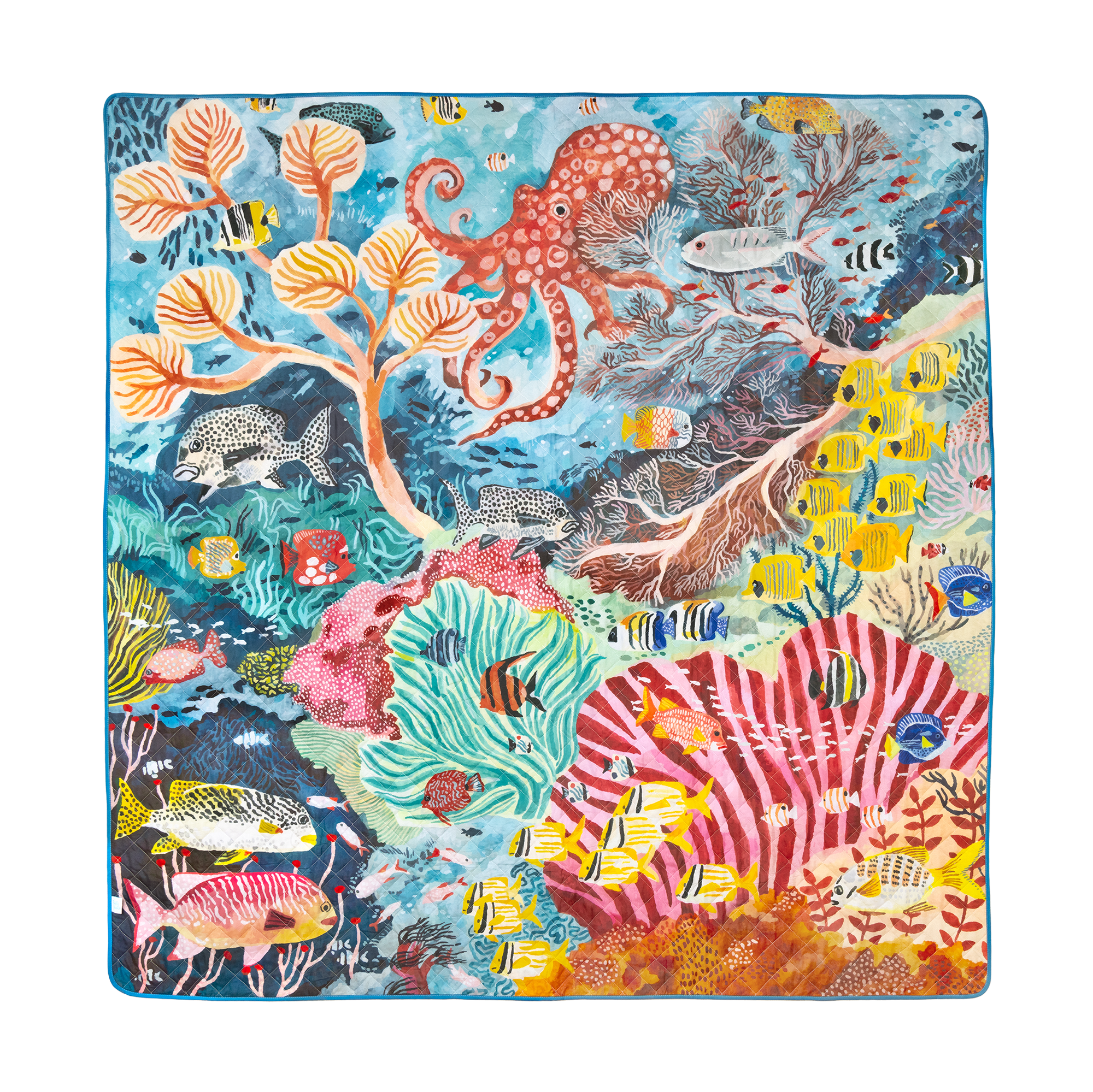 Octopus's Garden regular baby playmat, hand-painted underwater reef with octopus, coral and tropical fish, 90x90cm