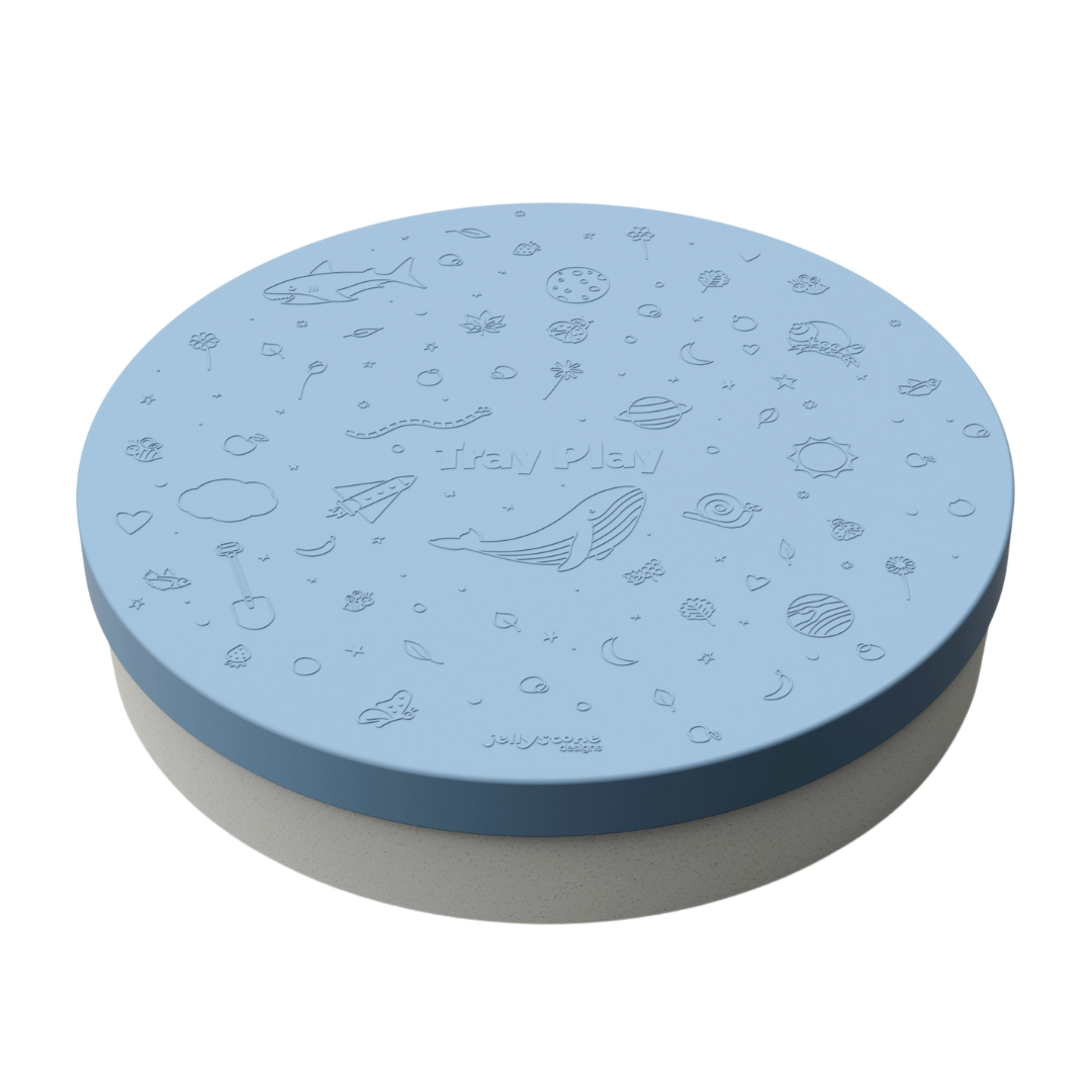 Soft blue sensory tray with textured silicone lid