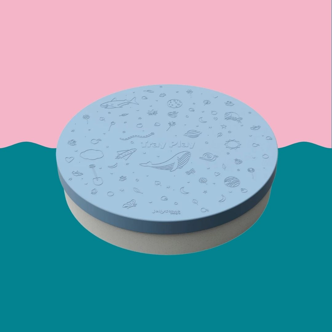 Jellystone Designs Tray Play in Soft Blue with textured silicone lid